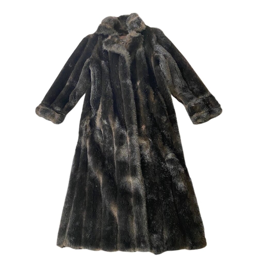 Vintage Gallery Dark Brown Faux Fur Long Coat Made In U.S.A. Small